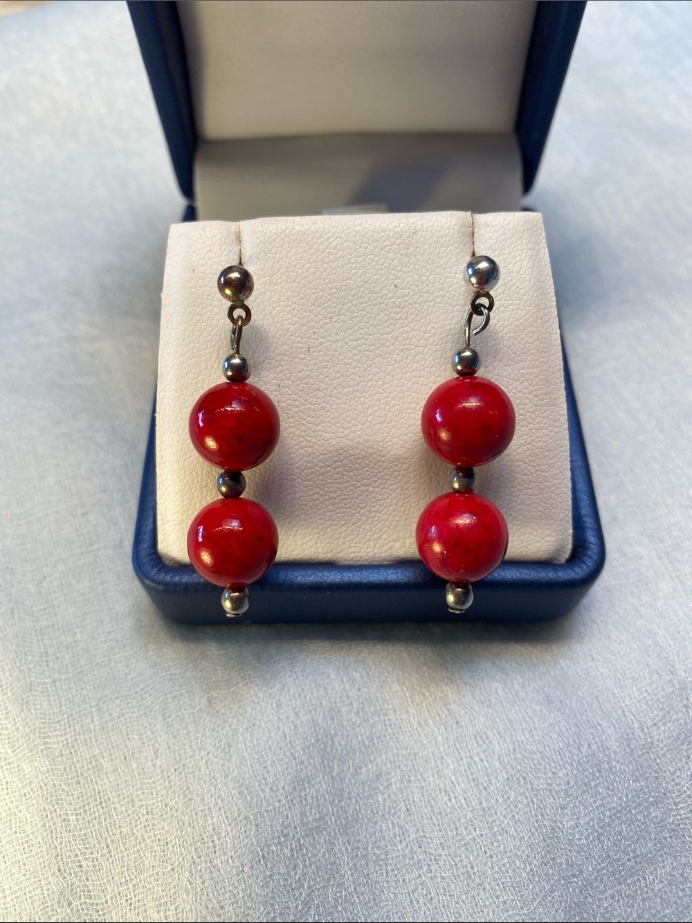 Red Stone Bead Drop Earrings
